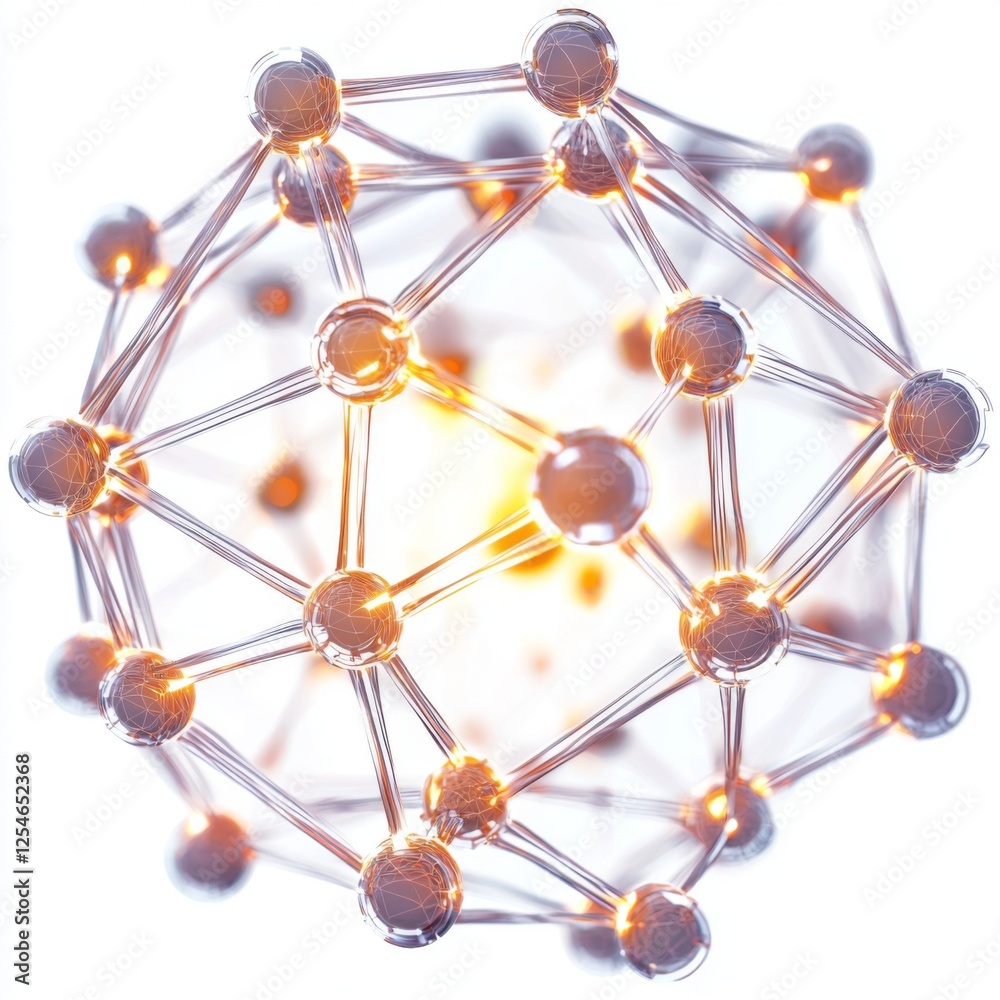 Wall mural abstract molecular structure with glowing nodes and connective lines in a contemporary design