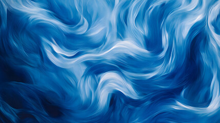 Obraz premium Abstract painting with blue and white colors featuring dramatic swirling patterns and floral elements