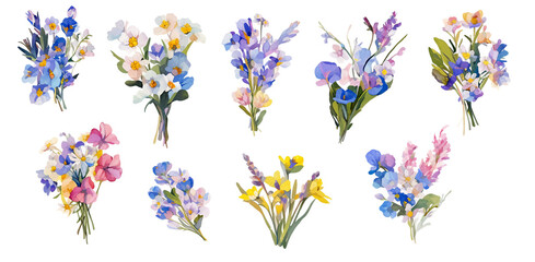 Bundled Collection of flower paintings, colorful bouquets.