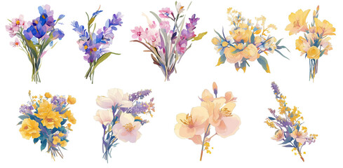 Bundled Collection of flower paintings, colorful bouquets.