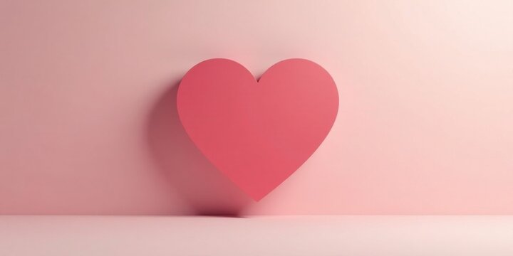 A solitary pink heart stands against a pale pink backdrop, a simple yet evocative image of affection and tenderness, perfect for Valentine's Day or romantic themed projects.