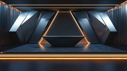 Obraz premium Abstract modern interior with geometric shapes and orange neon lights creating a futuristic mood