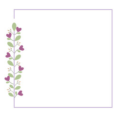 Square Borders Frame With Love Purple Flowers And Leaves