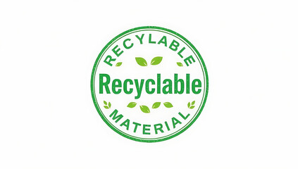"Recyclable Material" &ndash; A green circular stamp highlighting eco-friendly packaging, sustainability, and environmental responsibility.