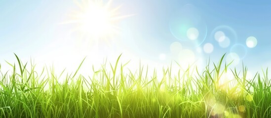 Obraz premium Beautiful sun and green grass natural background. AI generated image