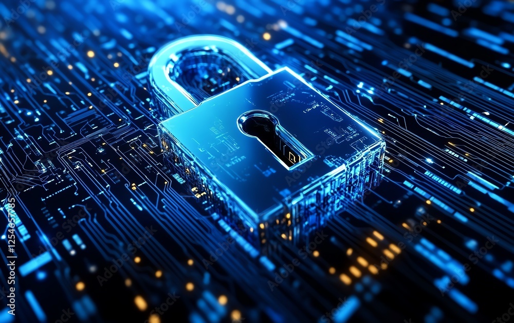 Fototapete cybersecurity digital interface featuring a padlock and warnings on the screen, representing secure 