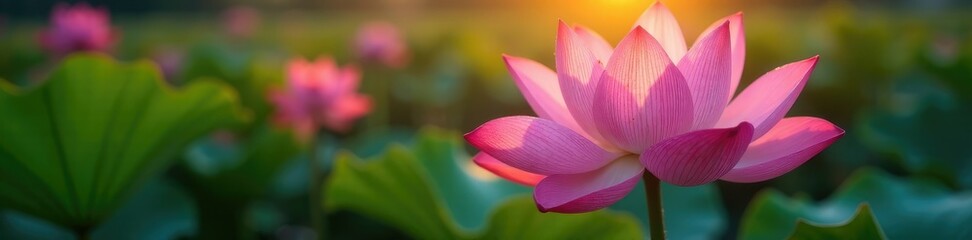 Fototapeta premium Water droplets on delicate pink lotus petals at dawn, dawn light, detail shots