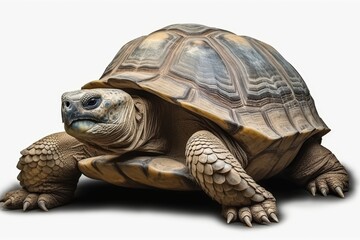 Fototapeta premium Majestic Old Giant Turtle Isolated on White Background, Showcasing Intricate Shell Patterns and Unique Features, Perfect for Wildlife and Nature Themes