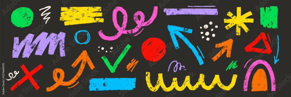 Leinwandbilder doodle abstract shape background texture brush color set. hand drawn sketch crayon scribble brush ge