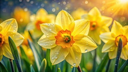 Fototapeta premium Macro Photography: Vibrant Yellow Daffodils in Spring Garden
