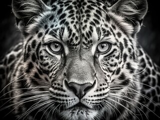 Obraz premium Majestic Big Cat Portrait: Black and White Long Exposure Fine Art Photography