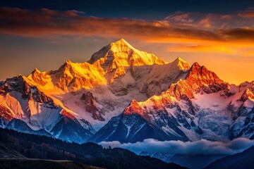 Obraz premium Majestic Kanchenjunga Silhouette at Dawn - Himalayan Sunrise