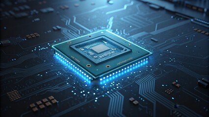 Glowing CPU on Motherboard Digital Art, Close-up, Technology Concept, High-Resolution Image CPU, Motherboard