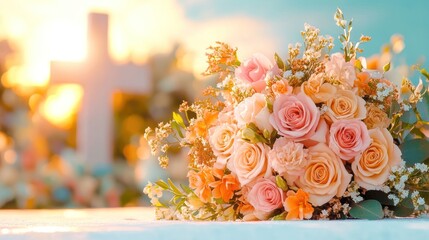 Memorial Bouquet: A Symbolic Tribute to Loved Ones on a Cemetery Funeral Concept