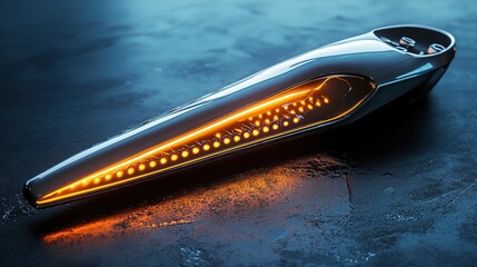 Obraz premium Sleek Futuristic Device with Glowing Orange Lights on Dark Textured Surface High Tech Design