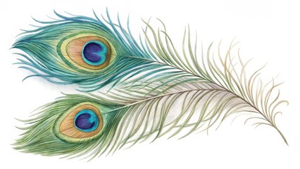 Obraz premium Watercolor Peacock Feathers Avian Elegance
