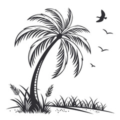 Palm Tree Silhouette Elegant Vector Design on Transparent Background
