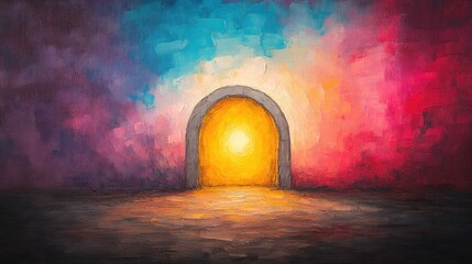 Colorful Abstract Painting of the Empty Tomb of Jesus - Christian Illustration