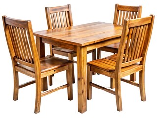 Rustic Teak Wood Table and Chairs Set Isolated on White Background - Perfect for Interior Design Projects