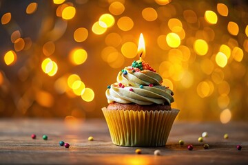 Second Birthday Cupcake Night Photography - Colorful Sprinkles & Yellow Background