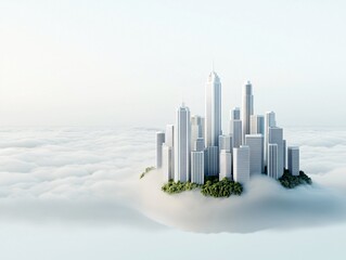 isometric 3D render of a futuristic floating city powered by an expansive solar grid, sleek and modern design, sustainable living concept, sky-high architecture, high detail, copyspace