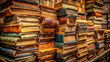 Fototapeta premium Stack of Books: A Documentary Photography Study of Knowledge and Learning