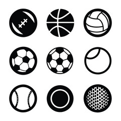 Fototapeta premium Football (Soccer Ball), Basketball, Baseball, Tennis Ball, Cricket Ball, Golf Ball, Volleyball, Rugby Ball, American Football, Hockey Ball, Ping Pong Ball icon set