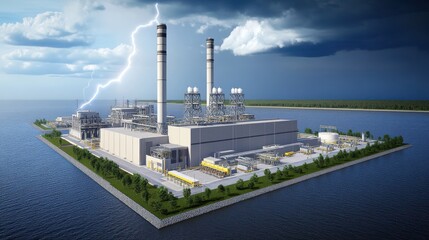 Coastal Power Plant Under Stormy Skies: A Modern Energy Infrastructure