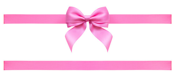 Pink tied silk,satin ribbon bow elements with fabric delicate texture.not ai generated