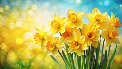 Vibrant Yellow Daffodils Spring Flowers Bouquet Copy Space Background