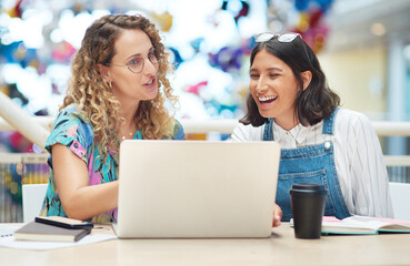 Creative, advice and business women in office with laptop, collaboration and schedule planning. Research, notes and graphic design team on website with online project ideas for startup development