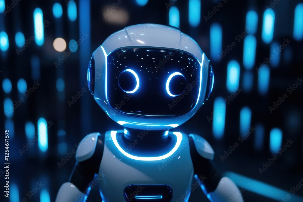 Leinwandbilder minimalist humanoid robot with glowing features stands center in a futuristic environment. generativ