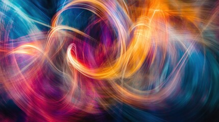 Abstract light swirls, vibrant colors, dark background, energy, design