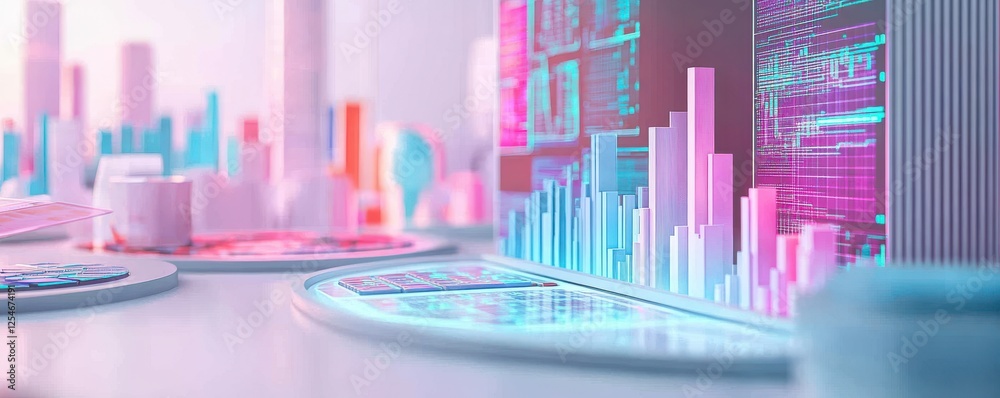 Poster a vibrant, futuristic data visualization featuring colorful graphs and charts showcasing analytics a