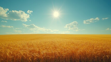 Golden Wheat Field Under Sunny Sky