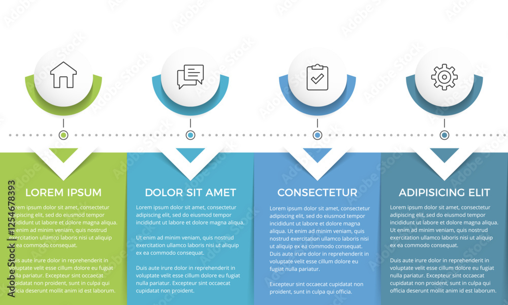 Poster infographic template of a process or workflow with four rectangular elements for your text, vector e