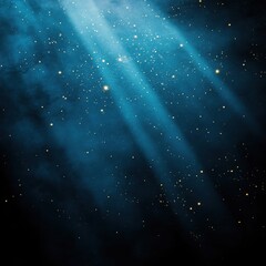 Obraz premium Blue light rays and golden particles on dark background with smoke effect and texture