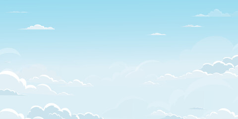 Sky Blue,Cloud Background,Horizon Summer Clear Sky over beach,Vector landscape nature sunrise sky in Morning,Spring panorama banner white clouds on blue background,Cartoon flat design for wallpaper