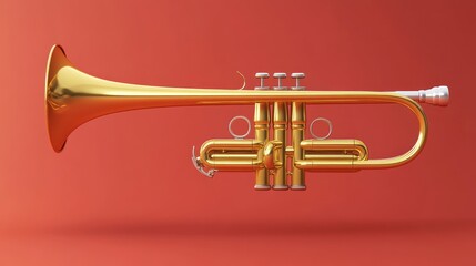 Obraz premium Golden trumpet on red background.