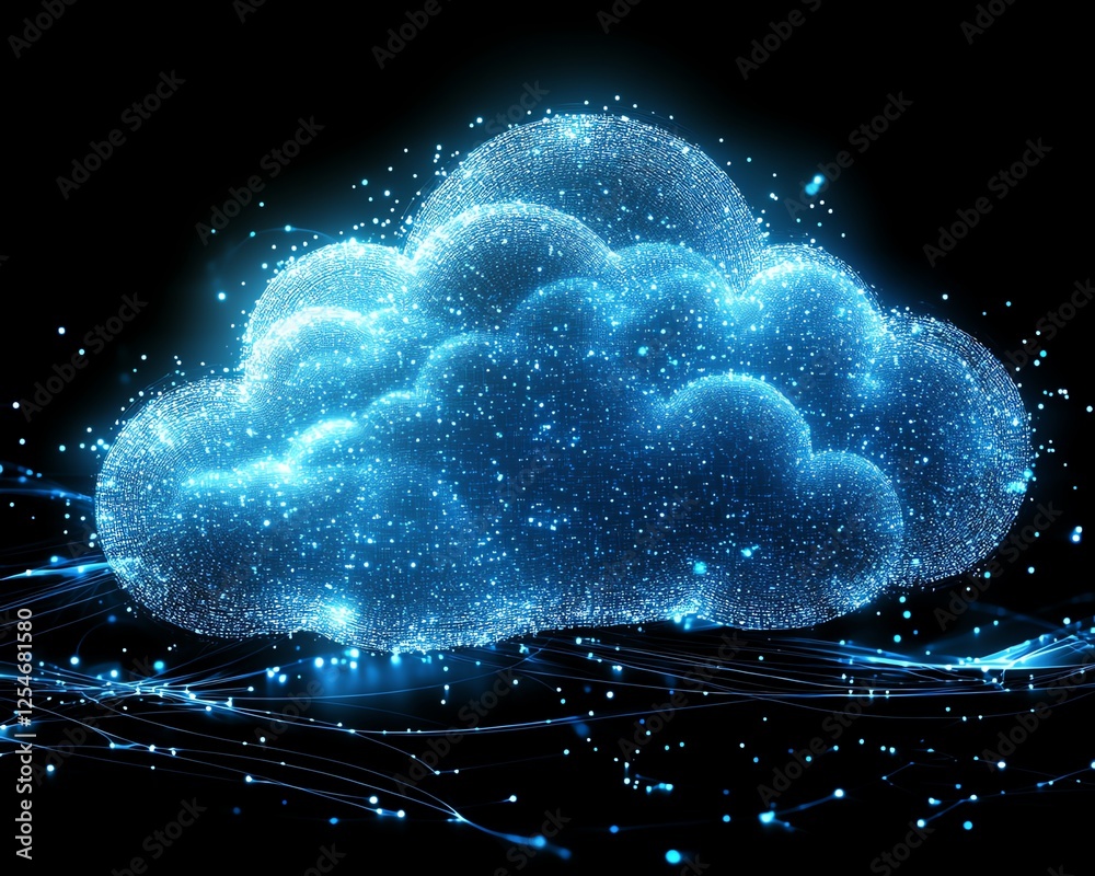 Aufkleber cloud computing center concept, digital illustration with detailed image of cloud storage, data flow