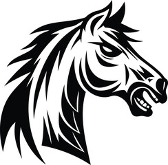 Angry horse head silhouette vector art, angry horse head logo icon, angry horse head line art vector illustration