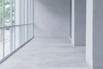 Spacious minimalistic interior with large windows and natural light in a modern building
