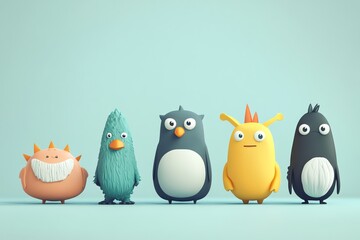 Obraz premium Adorable flat cartoon animals for toddlers! Bright, playful, and simple designs perfect for kids' nursery art, educational materials, and fun projects. Ideal for microstock