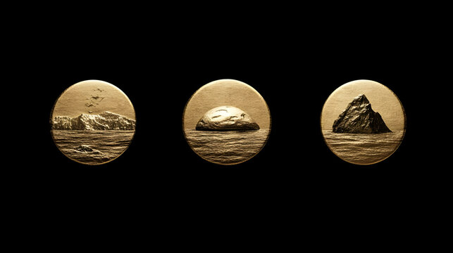 Golden Oval Landscapes: Seascape Illustration