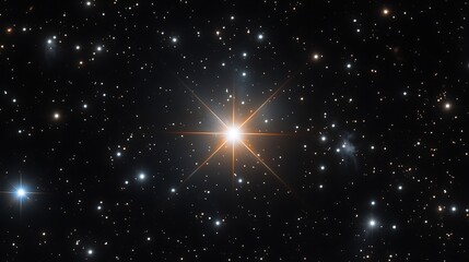 Glowing Star in Vast Galaxy with Dazzling Light in the Depths of Space