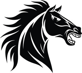 Angry horse head silhouette vector art, angry horse head logo icon, angry horse head line art vector illustration