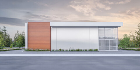 Obraz premium Modern architectural building set against a cloudy sky in a serene environment