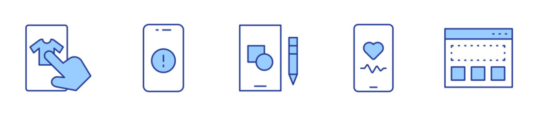 app, online shopping, smart home, smartphone, telemedicine. Application Icon vector illustration. Line Duotone style. Editable stroke