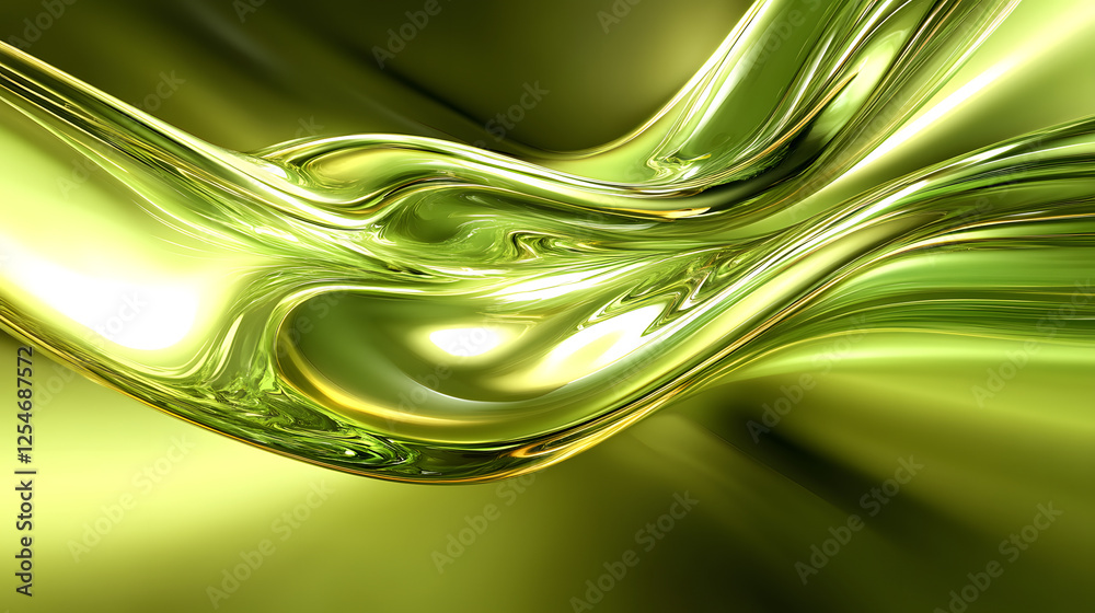 Poster dynamic fusion of green liquid swirl with abstract background and colorful elements