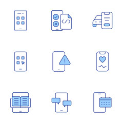Application icons set. Line Duotone style, editable stroke. app, application, chat, ebook, mobile app, phone, rental, smartphone